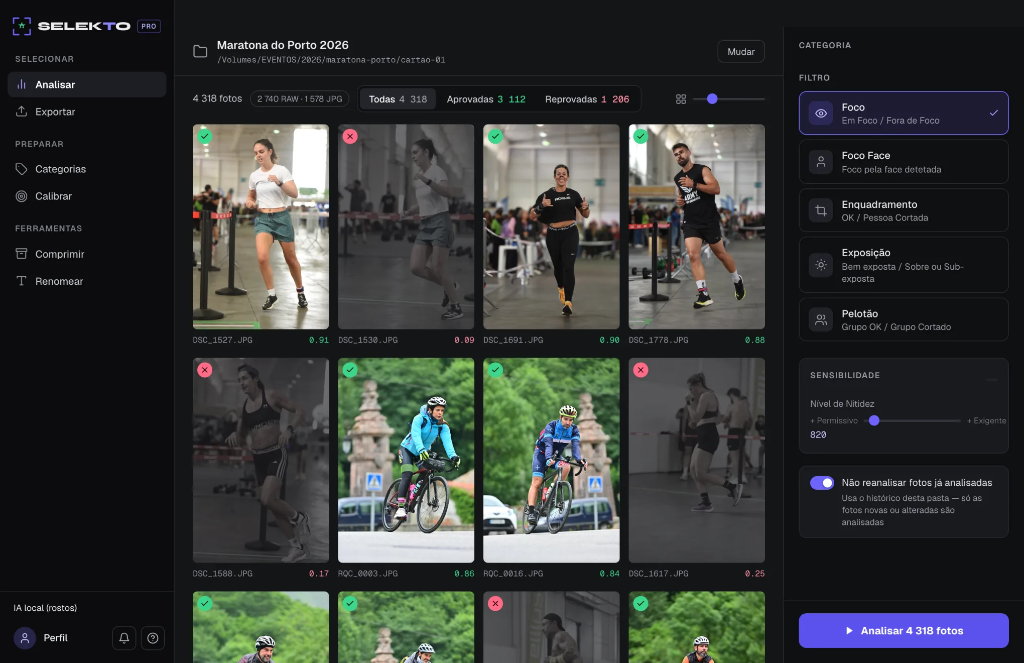 Selekto Pro 4.0 — ecrã Analisar